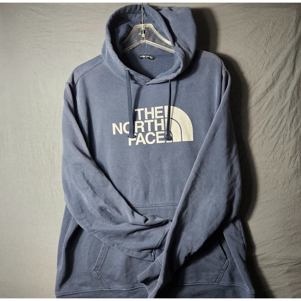 The North Face Hoodie Mens Large Blue Faded Pullover Fleece Half Dome Logo